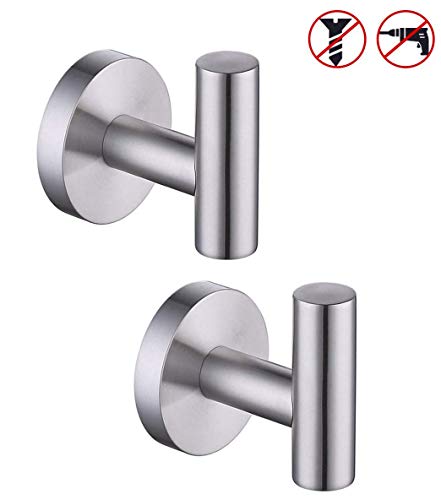 Product Cover KES Bathroom Wall Towel Hooks No Drill Heavy Duty Robe Hook Holder SUS304 Stainless Steel Brushed 2 Pack, A2164DG-2-P2