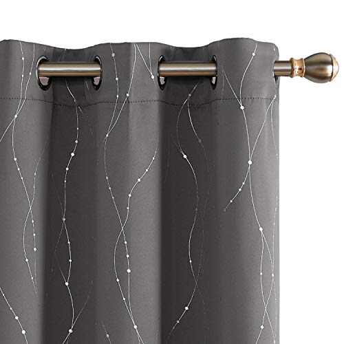 Product Cover Deconovo Grey Blackout Grommet Curtains Pair Thermal Insulated Window Curtains with Dots Pattern for Dining Room 42 x 95 Inch Grey 2 Panels