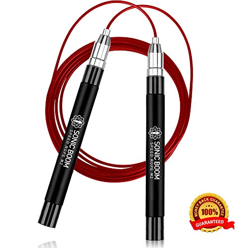 Product Cover Sonic Boom M2 High Speed Jump Rope - Patent Pending Self-Locking, Screw-Free Design - Weighted, 360 Degree Spin, Silicone Grip with 2 Speed Rope Cables for Crossfit, Home Workout, & More