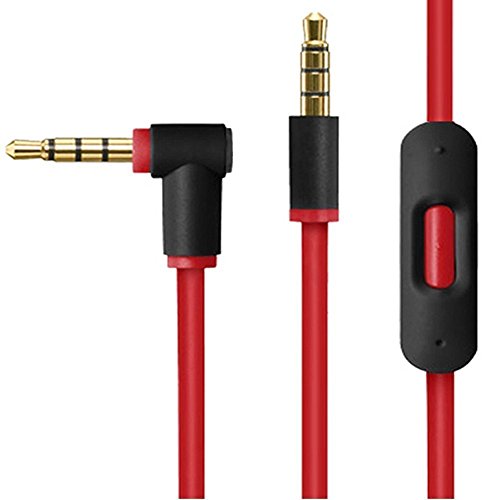 Product Cover Replacement Audio Cable Cord Wire with In-line Microphone and Control For Beats by Dr Dre Headphones Solo/Studio/Pro/Detox/Wireless/Mixr/Executive/Pill (Red/Black)