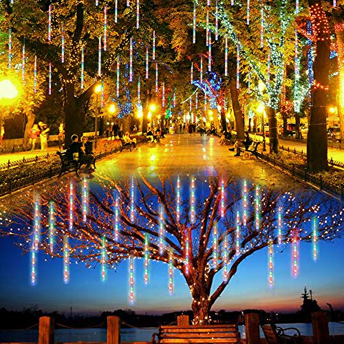 Product Cover Lalapao Outdoor Christmas String Lights Solar Powered LED Meteor Shower Rain Lights Falling Raindrop Light 8 Tubes 288 LED Cascading Fairy Lights for Xmas Tree Garden Wedding Party Decor(Multi-color)