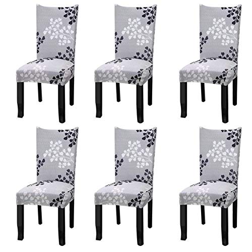 Product Cover Fuloon 6 Pack Super Fit Stretch Removable Washable Short Dining Chair Protector Cover Seat Slipcover for Hotel,Dining Room,Ceremony,Banquet Wedding Party (Gray Pattern)