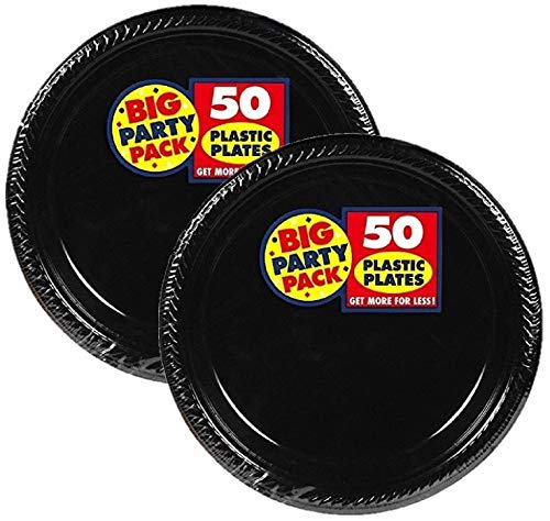 Product Cover Amscan Big Party Pack 100 Count Plastic Lunch Plates, 10.5-Inch, Black