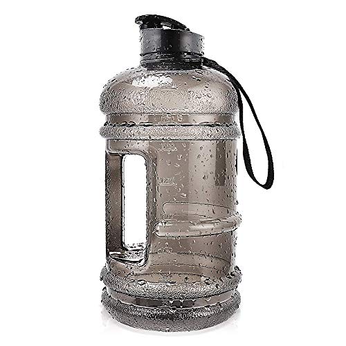 Product Cover RICWINANN Water Jug 2.2L Large Sport Water Bottle Big Capacity Leakproof Container BPA Free Plastic with Carrying Loop Fitness for Camping Training Bicycle Hiking Gym Outdoor (Black)