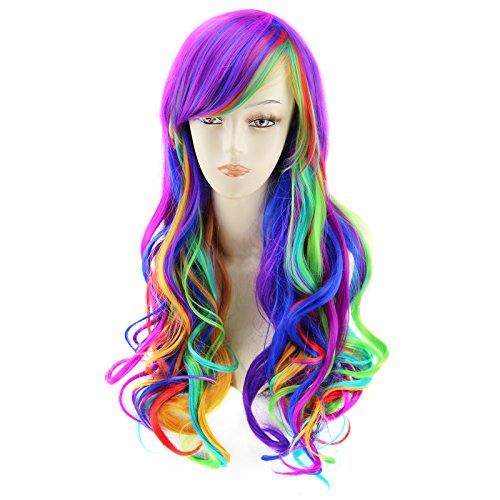 Product Cover AGPtEK 27.5 Inches Full Long Curly Wavy Rainbow Hair Wig for Costume Cosplay Party Halloween - Harajuku Lolita Style Heat Resistant