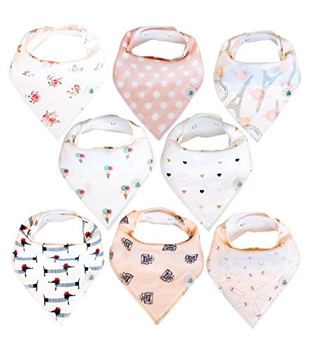 Product Cover Baby Bandana Drool Bibs 8 Pack for Girls, Hypoallergenic Soft Organic Cotton with Snaps for Teething Drooling, Baby Shower Gift for Girl, Newborn Registry Must Haves, Burp Cloth, Pink Blush Rose