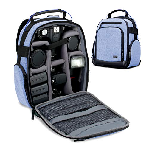 Product Cover USA GEAR Portable Camera Backpack for DSLR (Blue) with Customizable Accessory Dividers, Weather Resistant Bottom and Comfortable Back Support - Compatible with Canon, Nikon and More
