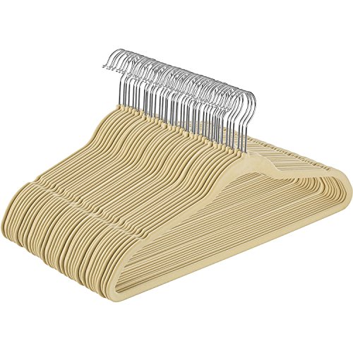 Product Cover Klager's Ivory Velvet Suit Hangers - Pack of 50 - Featuring Non-Slip, Ultra Thin Hangers with 360 Degree Swivel Hook & Space Saving Design - Premium & Durable Quality!