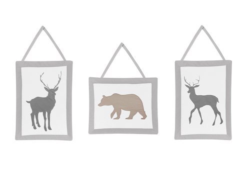 Product Cover Sweet Jojo Designs Blue Grey and White Woodland Animals Collection Deer and Bear Wall Hanging Accessories