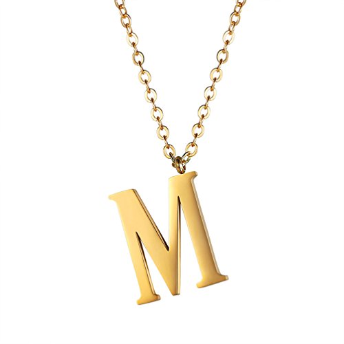Product Cover PROSTEEL Initial Letter Necklace, A to Z Trendy Alphabet Name Necklaces, Stainless Steel, Black/18K Gold Plated, Womens Mens Personalized Jewelry Gift