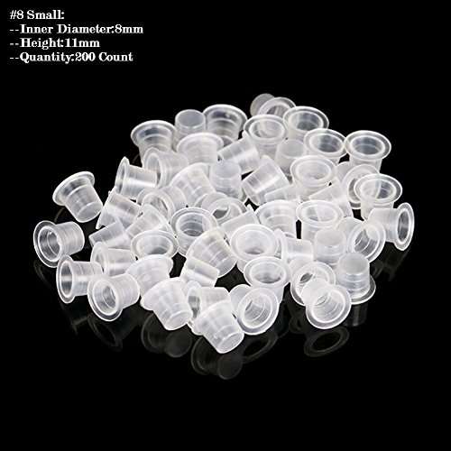Product Cover AKOAK 200 Pcs Disposable Plastic Tattoo Ink Caps Cups for Tattoo Ink Tattoo Supplies（Sizes #8 Small）