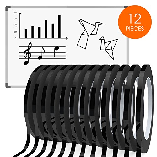 Product Cover 12 Pcs 1/8 inch Width Black Whiteboard Gridding Tape, HULISEN Grid Marking Tapes Self Adhesive Chart Tapes, Artist Pinstripe Tape