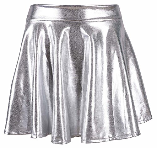 Product Cover Women's Liquid Metallic Skirt Wet Look Flared Skater, Silver, Size One Size