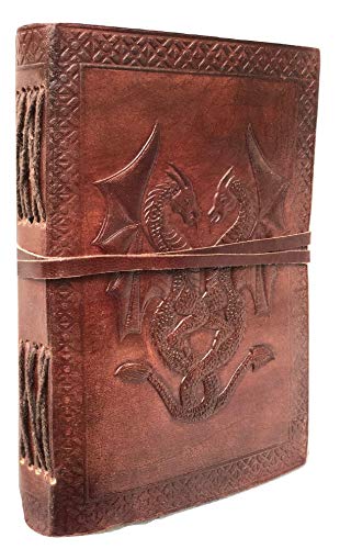 Product Cover Handmade Vintage Antique Looking Double Dragon Genuine Leather Bound Journal Diary Notebook Travel Scrapbook Photo Album Sketchbook with Blank Unlined Pages to Write Sketch Gift for Men Women Gift