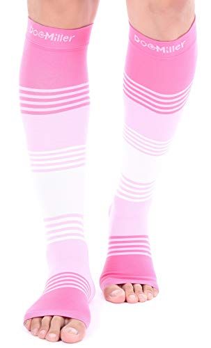Product Cover Doc Miller Premium Open Toe Compression Sleeve Dress Series 1 Pair 20-30mmHg Strong Support Graduated Sock Pressure Sports Running Recovery Shin Splints Varicose Veins (PinkPinkWhite, Large)
