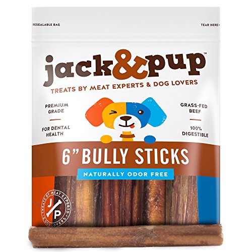 Product Cover Jack&Pup 6-inch Premium Grade Odor Free Bully Sticks Dog Treats [Thick], (5 Pack) - 6