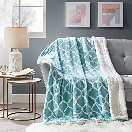 Product Cover Comfort Spaces Sherpa Blanket Ultra Soft and Cozy Throws 50 x 60 for Couch, Bed, 50x60, Aqua Ogee