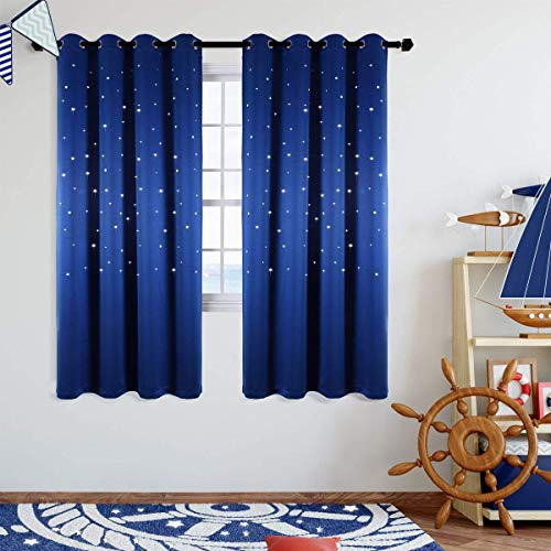 Product Cover Anjee Romantic Starry Sky Space Curtains for Kids Room (2 Panels), Blackout Curtains with Punched Out Stars, Cute Window Drapes(52 x 63 inches, Royal Blue)