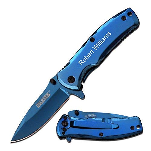 Product Cover ForeverGiftsusa Free Engraving - All Blue Titanium Coated Stainless Steel Quality Pocket Knife