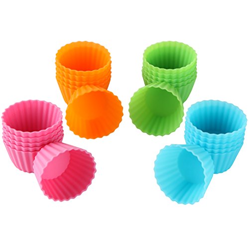 Product Cover Bakerpan Silicone Mini Cupcake Holders, Mini Cupcake Liners, Pastry & Dessert Cups, 24 Pack (Multi)
