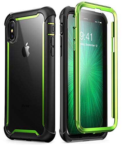 Product Cover i-Blason Case for iPhone X 2017/ iPhone Xs 2018, [Ares] Full-Body Rugged Clear Bumper Case with Built-in Screen Protector (Green)