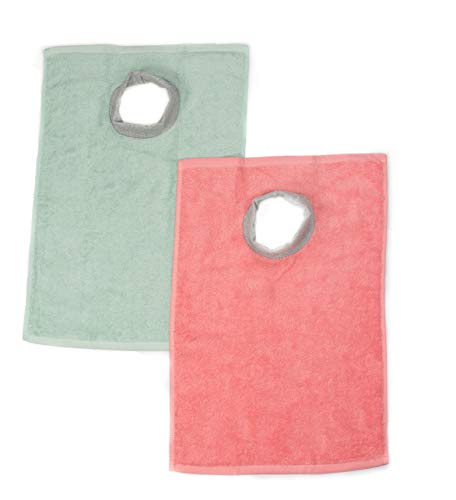 Product Cover Full Coverage! Ultra Absorbent Baby/Toddler Best Terry Towel Bib - Super Soft 99% Cotton with Comfortable Ribbed Neck, 2-Pack Mint Green and Peach Coral (Pinkish), 6 Months - 4 Years