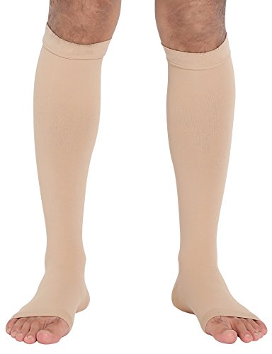 Product Cover ChinFun Open Toe Toeless Compression Pressure Sleeve Socks 20-30mmHG Leg Support Graduated Shin Splints Circulation Recovery Varicose Veins Pain Relief Sports Gear Men Women Nude Skin Color Size L