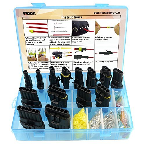 Product Cover 14 Set Car Waterproof Electrical Connector Plug Terminals Heat Shrink 1/2/3/4/5/6 Pin Way with 24Pcs Fuses, Blue Clear Box
