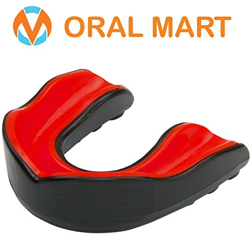 Product Cover Oral Mart Black/Red Youth Mouth Guard for Kids - Youth Mouthguard for Karate, Flag Football, Martial Arts, Taekwondo, Boxing, Football, Rugby, BJJ, Muay Thai, Soccer, Hockey (with Free Case)