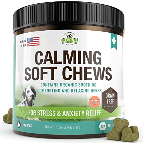 Product Cover Calming Treats for Dogs Anxiety Relief - 120 Grain-Free Composure Chews, USA - Natural Dog Calm Aid Supplements Bites for Pet Stress, Separation, Anti Barking Collar, Fireworks, Thunder Vest Jacket