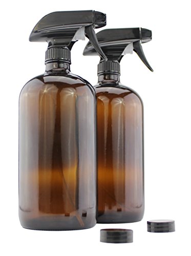Product Cover 32-Ounce Amber Glass Spray Bottles w/Heavy Duty Mist & Stream Sprayers (2-Pack); Quart Size Brown Bottles w/ 3-Setting Adjustable Trigger Sprayers; Includes Caps for Storage & Chalk Labels