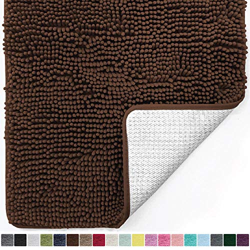Product Cover Gorilla Grip Original Luxury Chenille Bathroom Rug Mat, 44x26, Extra Soft and Absorbent Large Shaggy Rugs, Machine Wash Dry, Perfect Plush Carpet Mats for Tub, Shower, and Bath Room, Brown