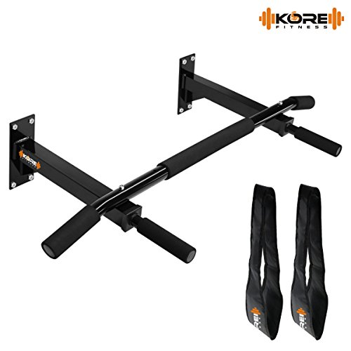 Product Cover Kore K-WM Wall Mounting Chin Up Bar with Solid One Piece Construction Bar and Ab Straps Fitness Combo