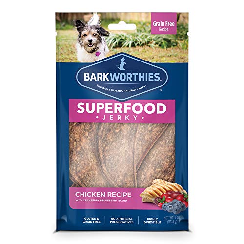 Product Cover Barkworthies All-Natural Superfood Dog Treats - Chicken with Cranberry & Blueberry Jerky Dog Treats (4 oz.) - Easily Digestible & Low-Fat Dog Chews
