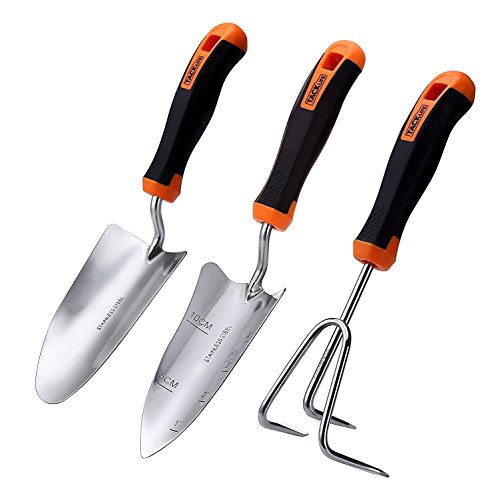 Product Cover TACKLIFE Garden Tool Set, 3 Piece Stainless Steel Heavy Duty Gardening Kit with Soft Rubberized Non-Slip Handle - Trowel, Transplant Trowel and Cultivator Hand Rake - Garden Gifts for Parents丨GGT1A