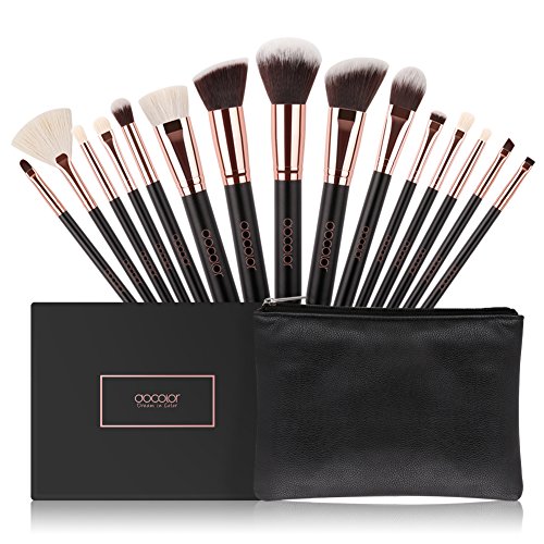 Product Cover Docolor Makeup Brushes 15 Piece Makeup Brushes Set Premium Synthetic Goat Hairs Kabuki Brushes Foundation Blending Blush Face Eyeliner Shadow Brow Concealer Lip Cosmetic Brushes Kit with Cosmetic Bag