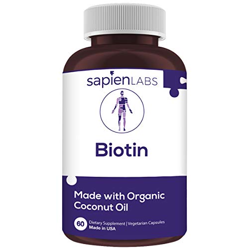 Product Cover Biotin - Made in USA - 10,000mcg Coconut Oil - Premium Vegetarian Supplement by Sapien Labs (60 Pill Count)