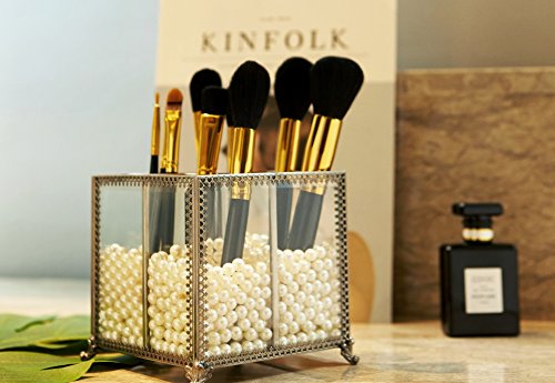Product Cover PuTwo Makeup Organizer Vintage 4 Sections Makeup Brushes Holder Make Up Storage with Free White Pearls
