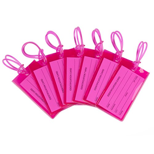 Product Cover 7 Pack TravelMore Luggage Tags For Suitcases, Flexible Silicone Travel ID Identification Labels Set For Bags & Baggage - Hot Pink