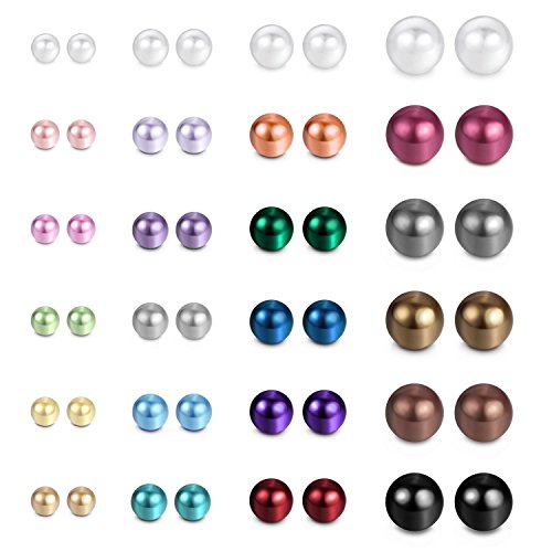 Product Cover JewelrieShop Faux Pearl Earrings Stud Set for Women Fake Colorful Pearls Studs Earing Pack Hypoallergenic Stainless Steel Ball Studs Jewelry (24pairs,4-8mm,Assorted Size,MultiColor)