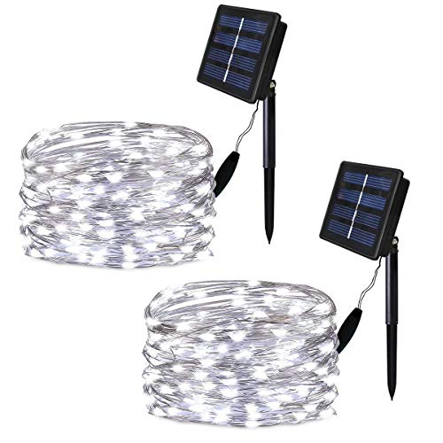 Product Cover Solarmks Solar String Lights, 2 Pack 100 LED Solar Fairy Lights Waterproof Outdoor String Lights 33ft Copper Wire Lights for Patio Lawn Garden Gate Yard Party Wedding Christmas Decoration,Cool White