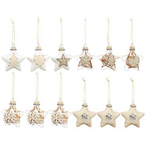 Product Cover 12-Pack of Christmas Tree Decorations - Hanging Star Decorations, Glass Christmas Ornaments, Festive Embellishments, Brown - 2.9 x 6.2 x 1.1