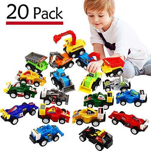 Product Cover Pull Back Car, 20 Pcs Assorted Mini Truck Toy and Race Car Toy Kit Set, Funcorn Toys Play Construction Vehicle Playset Educational Preschool for Kids Children Party Favors Birthday Game Supplies