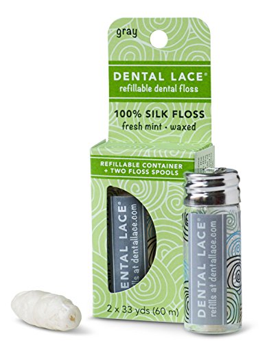 Product Cover Dental Lace | Silk Dental Floss | Includes 1 Refillable Recyclable Gray Dispenser and 2 Floss Spools with Natural Mint Flavoring | 66 yards