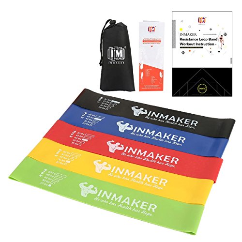 Product Cover Inmaker Resistance Workout Bands with Instruction eBook, Videos, Manual and Carry Bags, Exercise Bands for Legs and Butt, Set of 5
