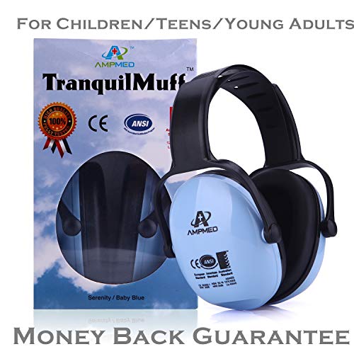 Product Cover Hearing Protection Earmuff/Headphone for Toddlers, Kids, Teens, and Adults. Amplim Noise Cancelling Headphones, Earmuffs for Kids Ear Defenders - Airplane, Concert, Outdoor, Lawn Mower - Blue