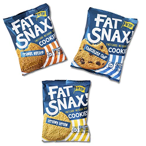 Product Cover Fat Snax Cookies - Low Carb, Keto, and Sugar Free (Variety Pack, 12-pack (24 cookies)) - Keto-Friendly & Gluten-Free Snack Foods
