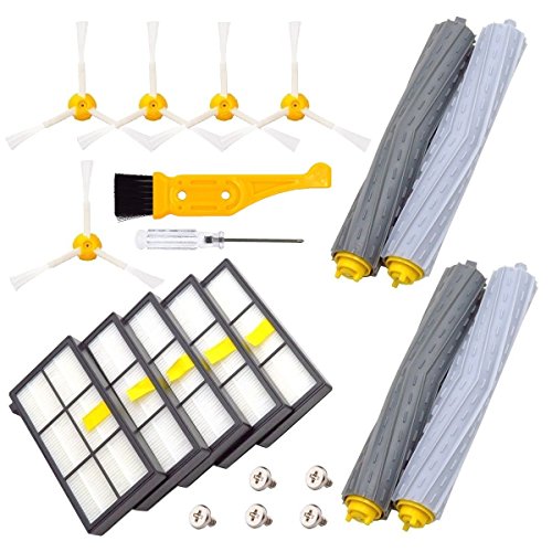 Product Cover DerBlue Replacement Parts for iRobot Roomba 860 880 805 860 980 960 Vacuums, with 5 Pcs Hepa Filter, 5 Pcs 3-ArmedSide Brush, 2 Set Tangle-Free Debris Rollers