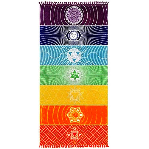 Product Cover Neasyth Chakra Tapestry Meditation Yoga Rug Towels Mexico Chakras Tassel Striped Floor Mat 59 in (Soft Microfiber (Like Cotton), 59x30in)