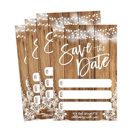 Product Cover 50 Rustic Save The Date Cards For Wedding, Engagement, Anniversary, Baby Shower, Birthday Party, Etc Save The Dates Postcard Invitations, Simple Blank Event Announcements